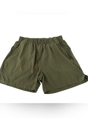 MIER Olive Green Athletic Running Shorts Drawstring Mesh Zip Pocket